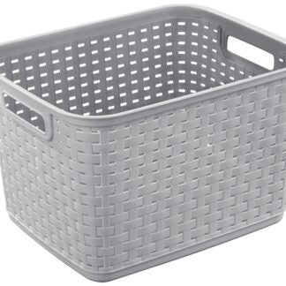 Sterilite 12736A06 Tall Weave Basket, 1.8 cu-ft Capacity, Plastic, Cement, Rectangle