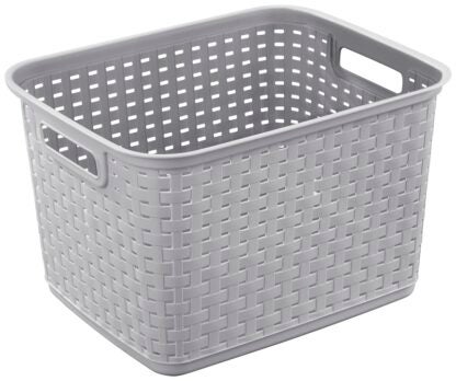 Sterilite 12736A06 Tall Weave Basket, 1.8 cu-ft Capacity, Plastic, Cement, Rectangle