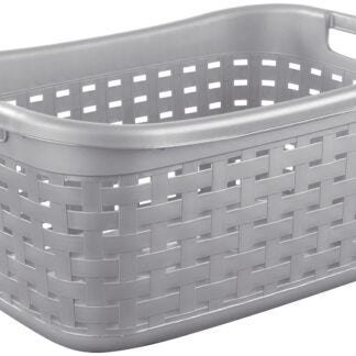 Sterilite 12756A06 Weave Laundry Basket, Plastic, Cement, 26 in L x 18-3/8 in W x 12-1/2 in H Outside