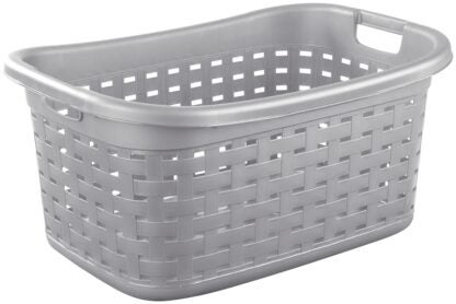 Sterilite 12756A06 Weave Laundry Basket, Plastic, Cement, 26 in L x 18-3/8 in W x 12-1/2 in H Outside