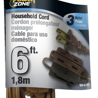 PowerZone OR670606 Extension Cord, 16 AWG Cable, 6 ft L, 125 V, Brown