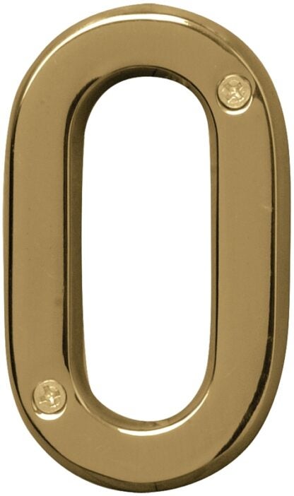 Hy-Ko Prestige Series BR-42PB/0 House Number, Character: 0, 4 in H Character, Brass Character, Solid Brass Sells in Quantity of 3