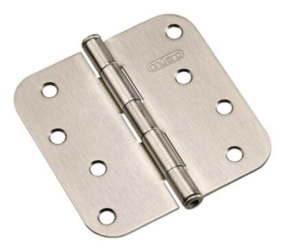 Onward 1822NBB Butt Hinge, 4 in H Frame Leaf, 3/32 in Thick Frame Leaf, Steel, Brushed Nickel, Removable Pin, 60 lb