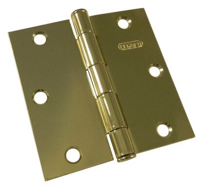 Onward 821BV Butt Hinge, 3-1/2 in H Frame Leaf, 3/32 in Thick Frame Leaf, Steel, Brass, Removable Pin, 50 lb