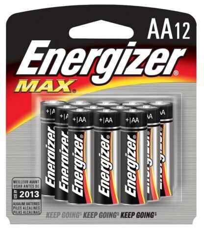 Energizer Max E91BW12EM Battery, 1.5 V Battery, 3000 mAh, AA Battery, Alkaline, Zinc-Manganese Dioxide