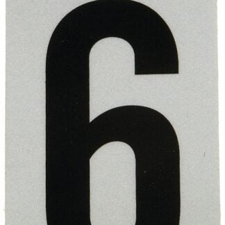 Hy-Ko RV-25/6 Reflective Sign, Character: 6, 2 in H Character, Black Character, Silver Background, Vinyl Sells in Quantity of 10