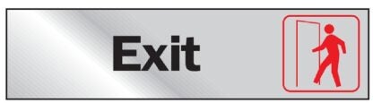 Hy-Ko 471 Graphic Sign, Exit, Silver Background, Vinyl, 2 in H x 8 in W Dimensions Sells in Quantity of 10