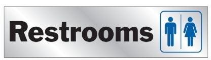 Hy-Ko 488 Sign, Restrooms, Silver Background, Vinyl, 2 x 8 in Dimensions Sells in Quantity of 10