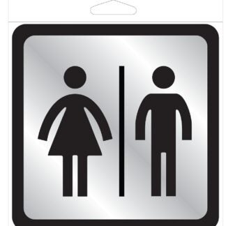 Hy-Ko 493 Restroom Sign with Frame, Silver Background, Plastic, 4 in H x 4 in W Dimensions Sells in Quantity of 5