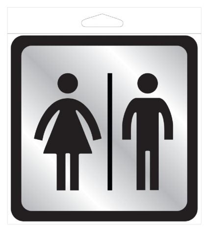 Hy-Ko 493 Restroom Sign with Frame, Silver Background, Plastic, 4 in H x 4 in W Dimensions Sells in Quantity of 5