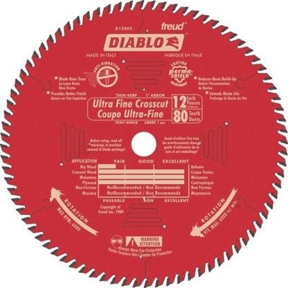 Diablo D1280X Circular Saw Blade, 12 in Dia, 1 in Arbor, 80-Teeth, Carbide Cutting Edge