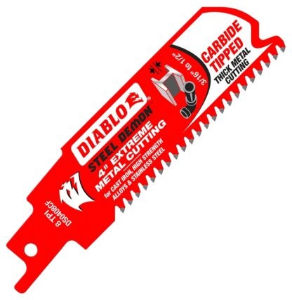 Diablo DS0408CFC Reciprocating Saw Blade, 1 in W, 4 in L, 8 TPI, Carbide Cutting Edge