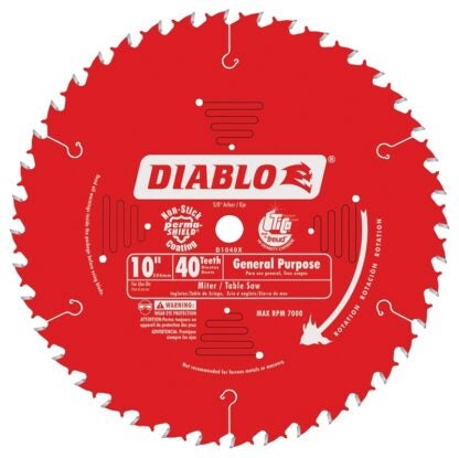 Diablo D1040X Circular Saw Blade, 10 in Dia, 5/8 in Arbor, 40-Teeth, Carbide Cutting Edge