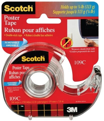 Scotch 051141-37728 Removable Poster Tape, 150 in L, 3/4 in W, Clear Sells in Quantity of 6