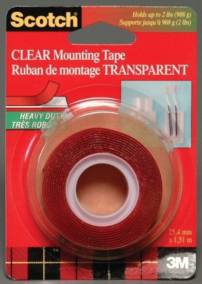 Scotch 4010C Mounting Tape, 60 in L, 1 in W, Clear