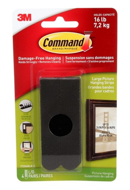 Command 17206BLK-C Picture Hanging Strip, 16 lb, Foam, Black Sells in Quantity of 6