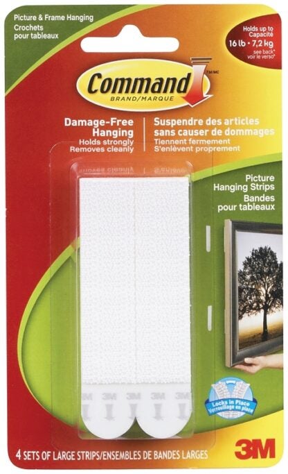 Command 17206C Large Picture Hanging Strip, 4 lb, Foam, White Sells in Quantity of 6