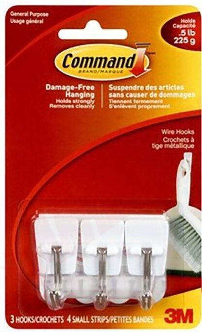 Command 17067C Wire Hook, 0.5 lb, 3-Hook, Plastic, Clear Sells in Quantity of 6