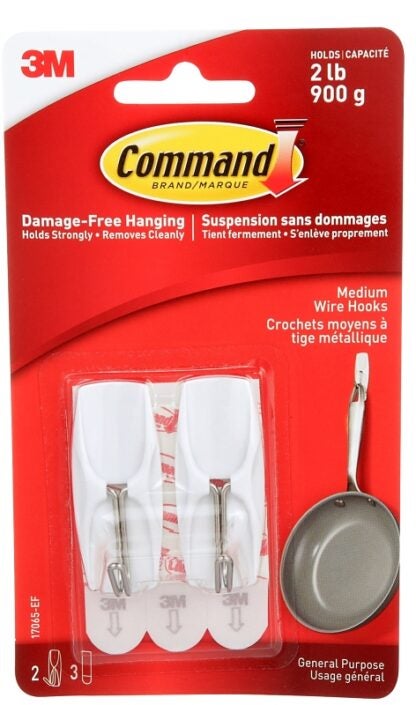 Command 17065-ES Medium Toggle Hook, 2 lb, 2-Hook, Plastic, White Sells in Quantity of 4