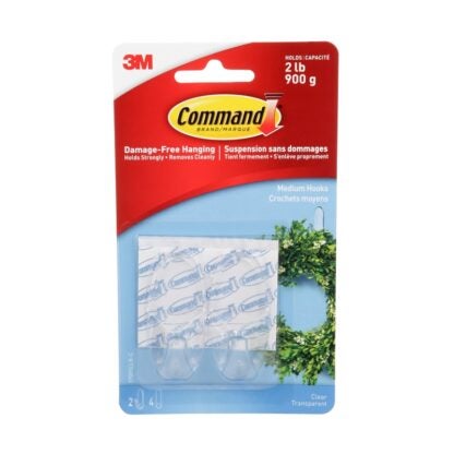 Command 17091CLR-C Medium Hook, 2 lb, 2-Hook, Clear Sells in Quantity of 6