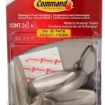 Command 17081BN-3ES Medium Designer Hook, 3 lb, 3-Hook, Plastic, Brushed Nickel Sells in Quantity of 2