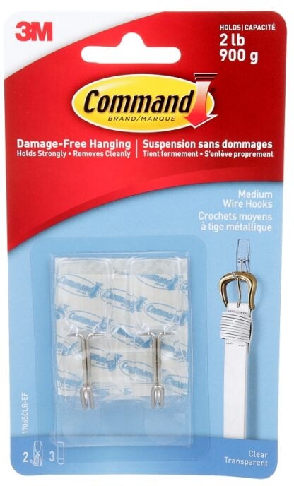 Command 17065CLR-ES Medium Toggle Hook, 2 lb, 2-Hook, Plastic, Clear Sells in Quantity of 4