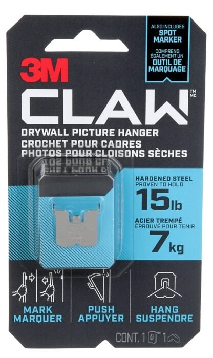 3M 3PH15M-1EF Picture Hanger, 15 lb, Steel, Drywall Mounting, 1/EA Sells in Quantity of 4