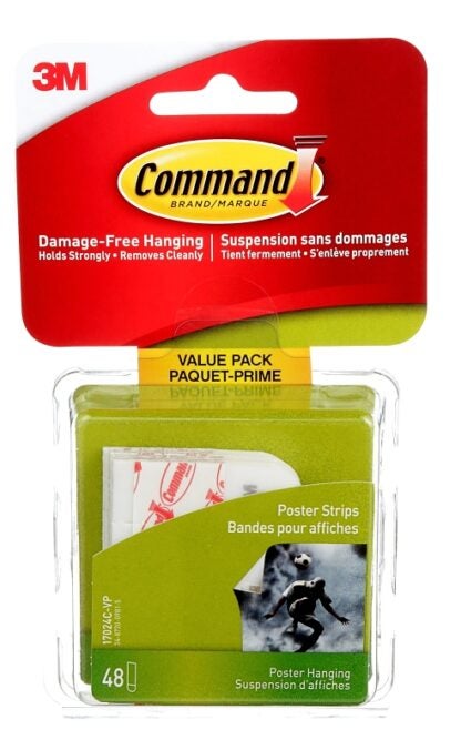 Command 17024C-VP Small Poster Strip, 3.875 cm W, 1/4 in L, Plastic Backing, White, 1 lb Sells in Quantity of 6