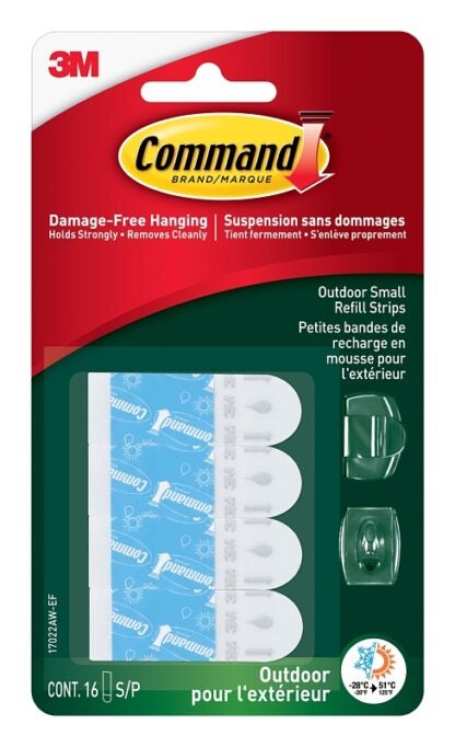 Command 17022AW-ES Refill Strip, 5/8 in W, 1-1/8 in L, 1/32 in Thick, White Sells in Quantity of 6