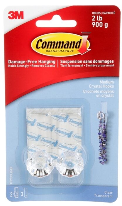 Command 17095CLR-EF Crystal Hook, 2 lb, 2-Hook, Plastic, Clear, 1/EA Sells in Quantity of 4