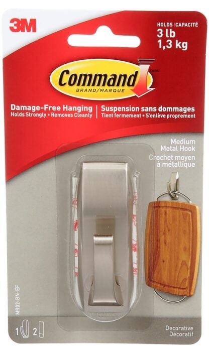 Command MR02-BN-EF Bath Hook, 3 lb, 1-Hook, Metal, Brushed Nickel Sells in Quantity of 4