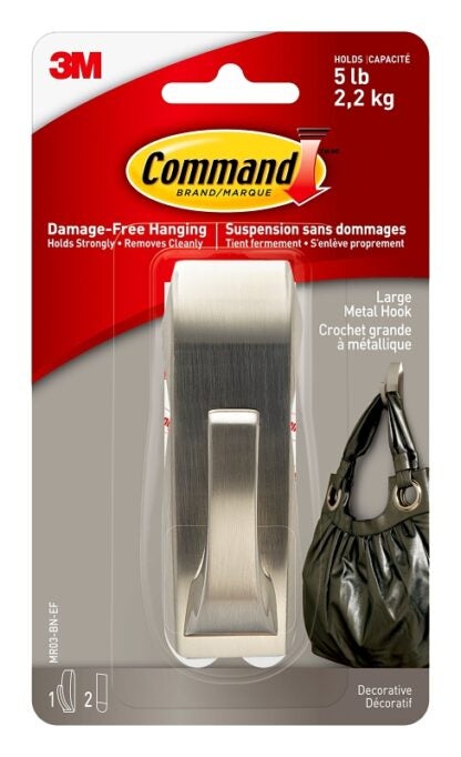 Command MR03-BN-EF Large Hook, 5 lb, Metal, Brushed Nickel Sells in Quantity of 4