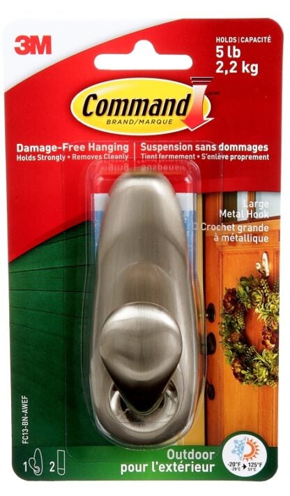 Command FC13-BN-AWEF Hook, 5 lb, 1-Hook, Metal, Brushed Nickel Sells in Quantity of 4