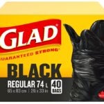 Glad Easy-Tie 11858 Garbage Bag, Regular, 67 L, Plastic, Black