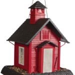 North States 9084 Hopper Bird Feeder, School House, 5 lb, Plastic, Gray/Red, 13-1/4 in H, Hanging/Pole Mounting