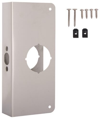 ProSource HSH-050SBN-PS Door Reinforcer, 2-3/8 in Backset, 1-3/4 in Thick Door, Steel, Satin Nickel, 9 in H, 4 in W