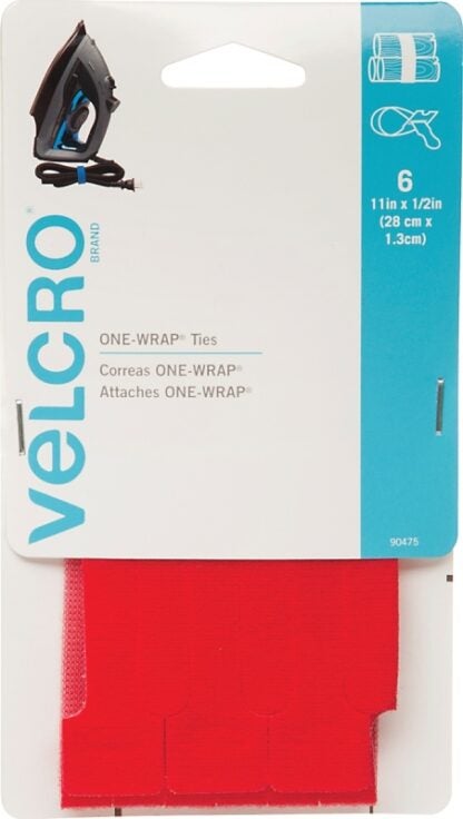 VELCRO Brand One Wrap 90475 Fastener, 1/2 in W, 11 in L, Velcro, Red Sells in Quantity of 6