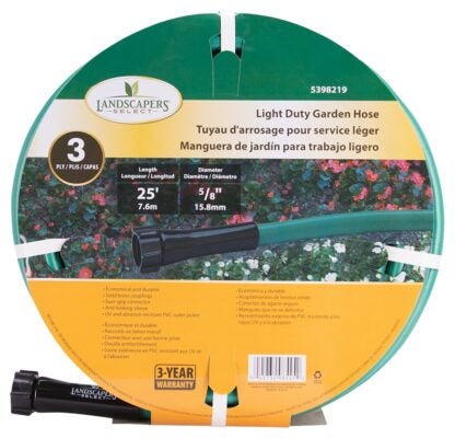 Landscapers Select GH-585013L Garden Hose, 25 ft L, Female x Male, PVC, Green