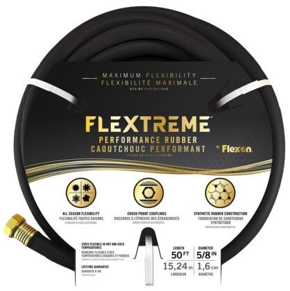 Flexon FLXPR5850CN/PH585 Garden Hose, 5/8 in, 50 ft L, Rubber, Black