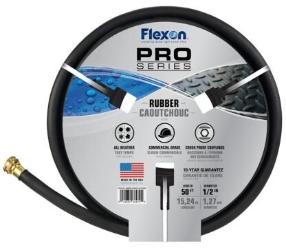 Flexon PH1250 BLACK 1/2I Garden Hose, 1/2 in, 50 ft L, Rubber, Black