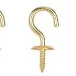 ProSource LR-391-PS Cup Hook, 11/32 in Opening, 3.2 mm Thread, 1-1/4 in L, Brass, Brass