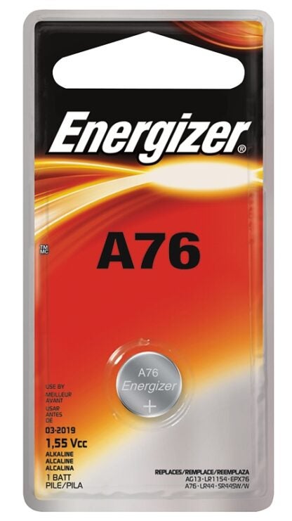 Energizer A76BPZ Battery, 1.5 V Battery, 118 mAh, A76 Battery, Alkaline, Manganese Dioxide