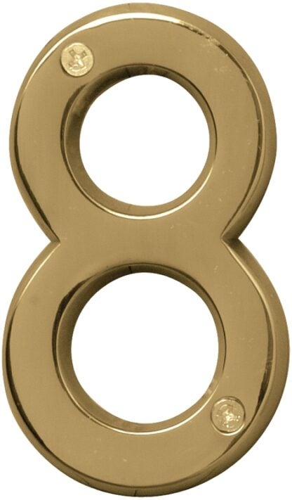 Hy-Ko Prestige Series BR-42PB/8 House Number, Character: 8, 4 in H Character, Brass Character, Solid Brass Sells in Quantity of 3