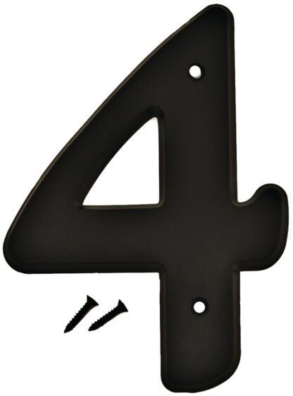 Hy-Ko 30200 Series 30204 House Number, Character: 4, 6 in H Character, Black Character, Plastic Sells in Quantity of 5