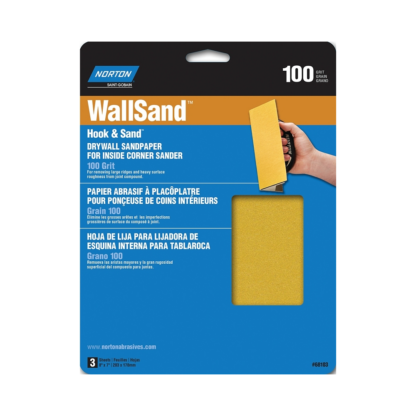 NORTON 68103 Corner Sandpaper, 8 in L, 7 in W, P100 Grit, Medium, Aluminum Oxide Abrasive