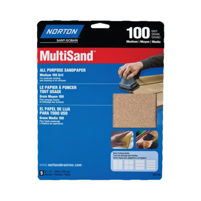 NORTON MultiSand 07660747735 Abrasive Sheet, 11 in L, 9 in W, Medium, P100 Grit, Aluminum Oxide Abrasive