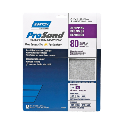 NORTON ProSand 07660768163 Sanding Sheet, 11 in L, 9 in W, Coarse, 80 Grit, Aluminum Oxide Abrasive, Paper Backing