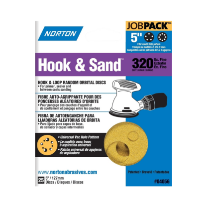 NORTON 04056 Sanding Disc, 5 in Dia, Coated, P320 Grit, Extra Fine, Aluminum Oxide Abrasive, Universal Vacuum