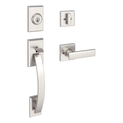 Weiser SmartKey® Travaris Handleset with Breton Lever - Satin Nickel