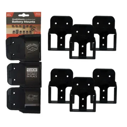 StealthMount BM-RG18-BLK-6 Ridgid 18V Battery Mount, 6 Pack - Black